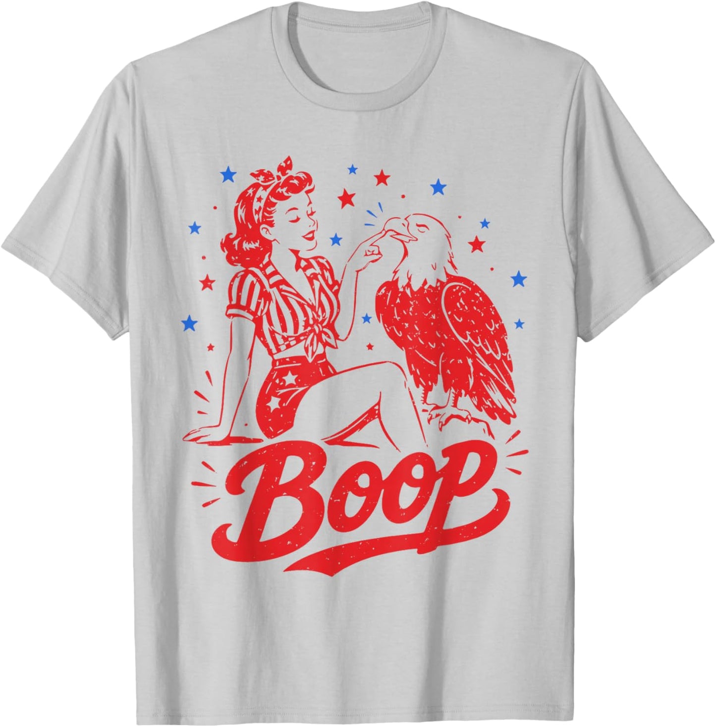 Boop Eagle Patriotic Vintage American Girl 250th 4th of July T-Shirt - T-Shirt | Ash