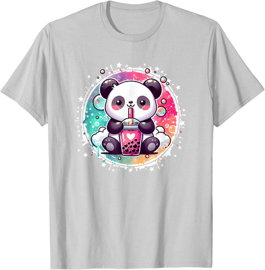 Cute Kawaii Panda Drinks Boba Bubble Tea Kawaii Aesthetic T-Shirt - T-Shirt | Ash