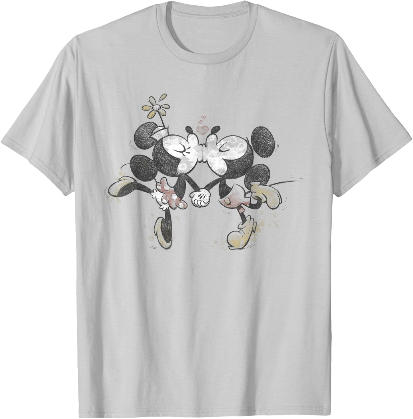 Disney - Valentines Mickey Minnie Kissing Face T-Shirt - T-Shirt | Ash