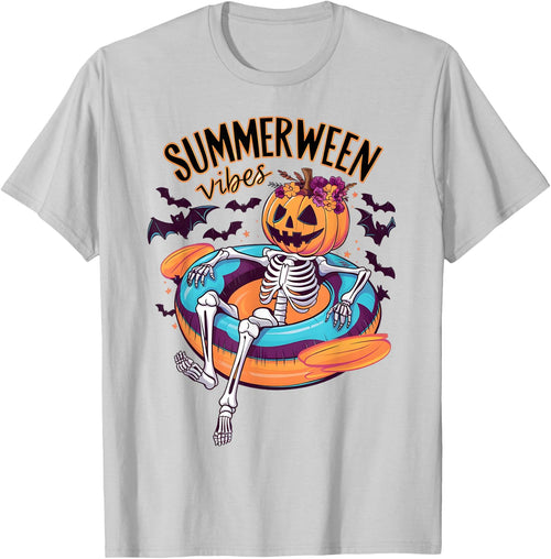 Summerween Vibes Skeleton Pumpkin Summer Vacation Men Women Kids
