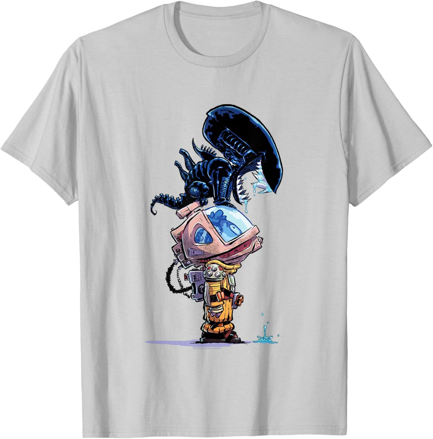 Aliens Cute Animated Xenomorph Big Chest Chibi Poster T-Shirt - T-Shirt | Ash