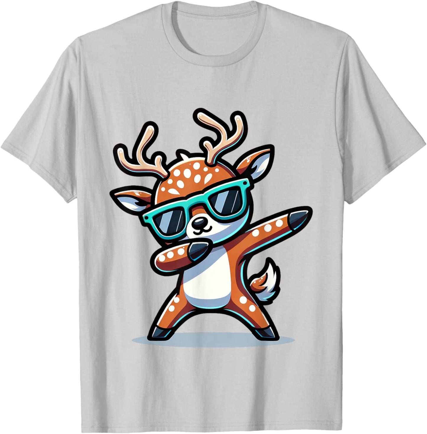 Christmas Reindeer Boys Dabbing Reindeer Santa Xmas Funny T-Shirt - T-Shirt | Ash