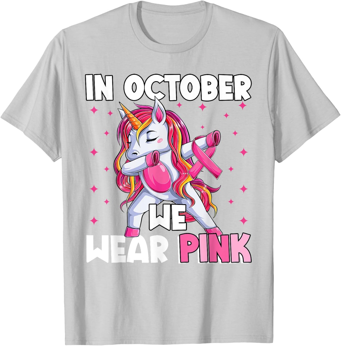 Breast Cancer Girls Kids, Unicorn In October We Wear Pink T-Shirt - T-Shirt | Ash