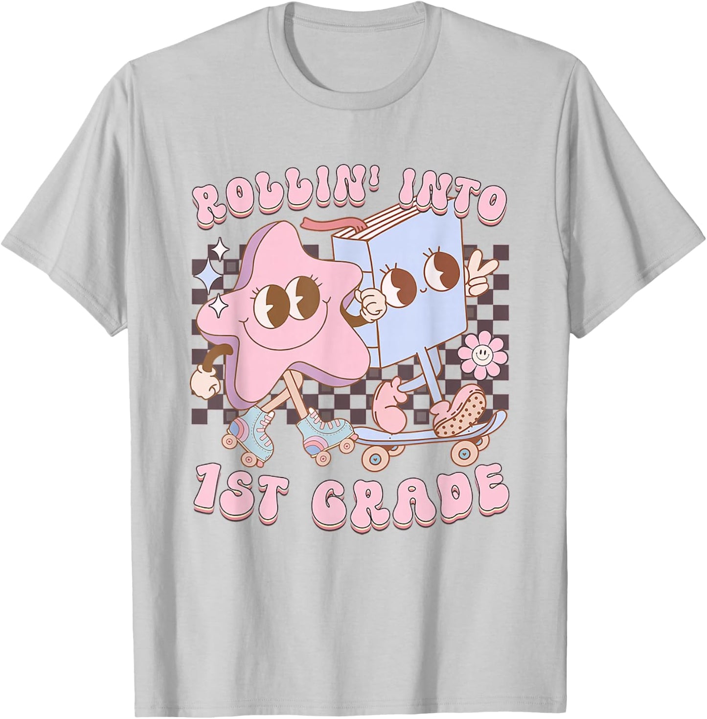 Retro Rolling Into First Grade First Day Of School Kids T-Shirt - T-Shirt | Ash