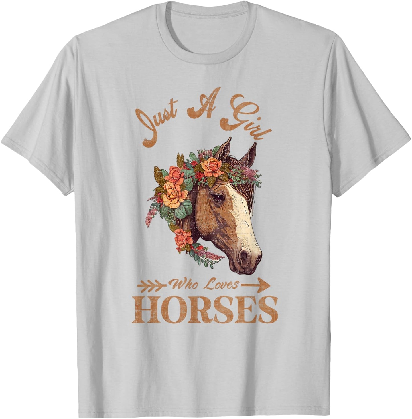 Vintage Retro Just A Girl Who Loves Horses, Horseback Riding T-Shirt - T-Shirt | Ash