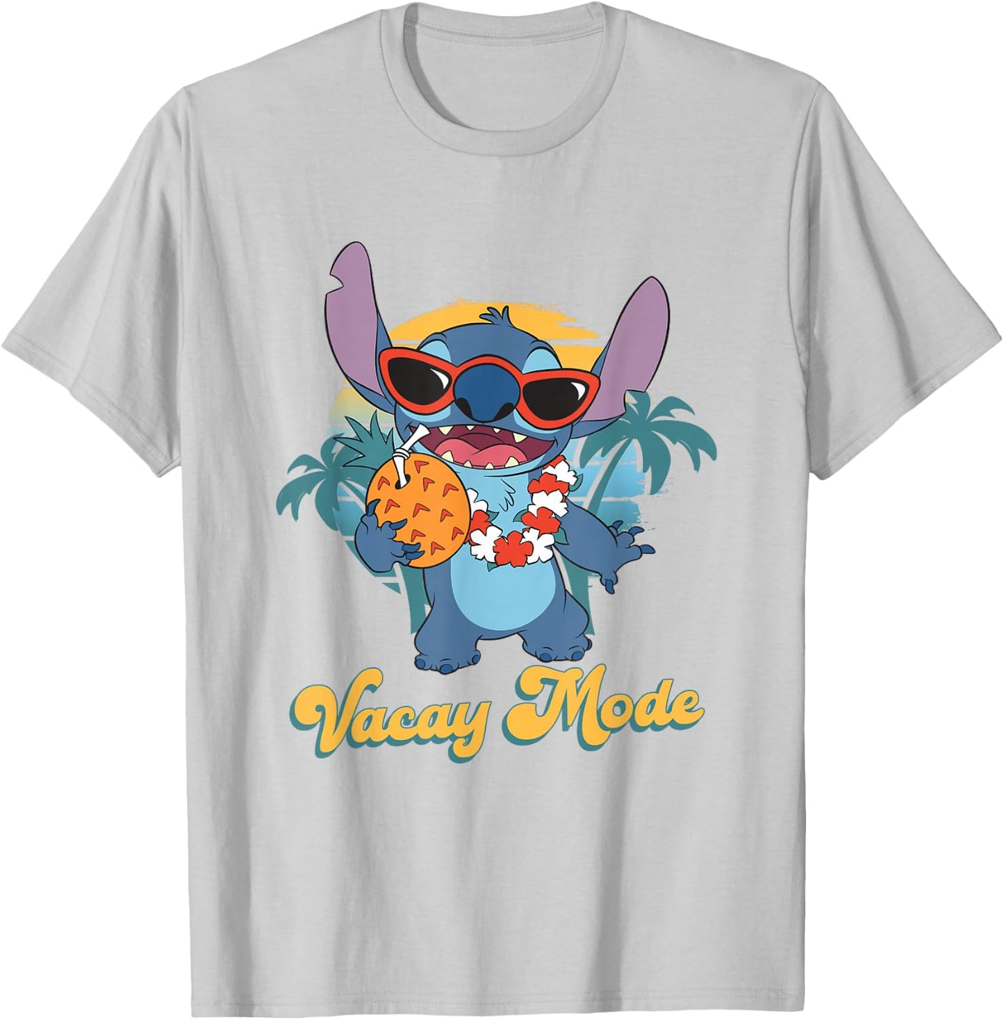 Disney Lilo & Stitch Cool Stitch On vacay Mode Chest Poster T-Shirt - T-Shirt | Ash