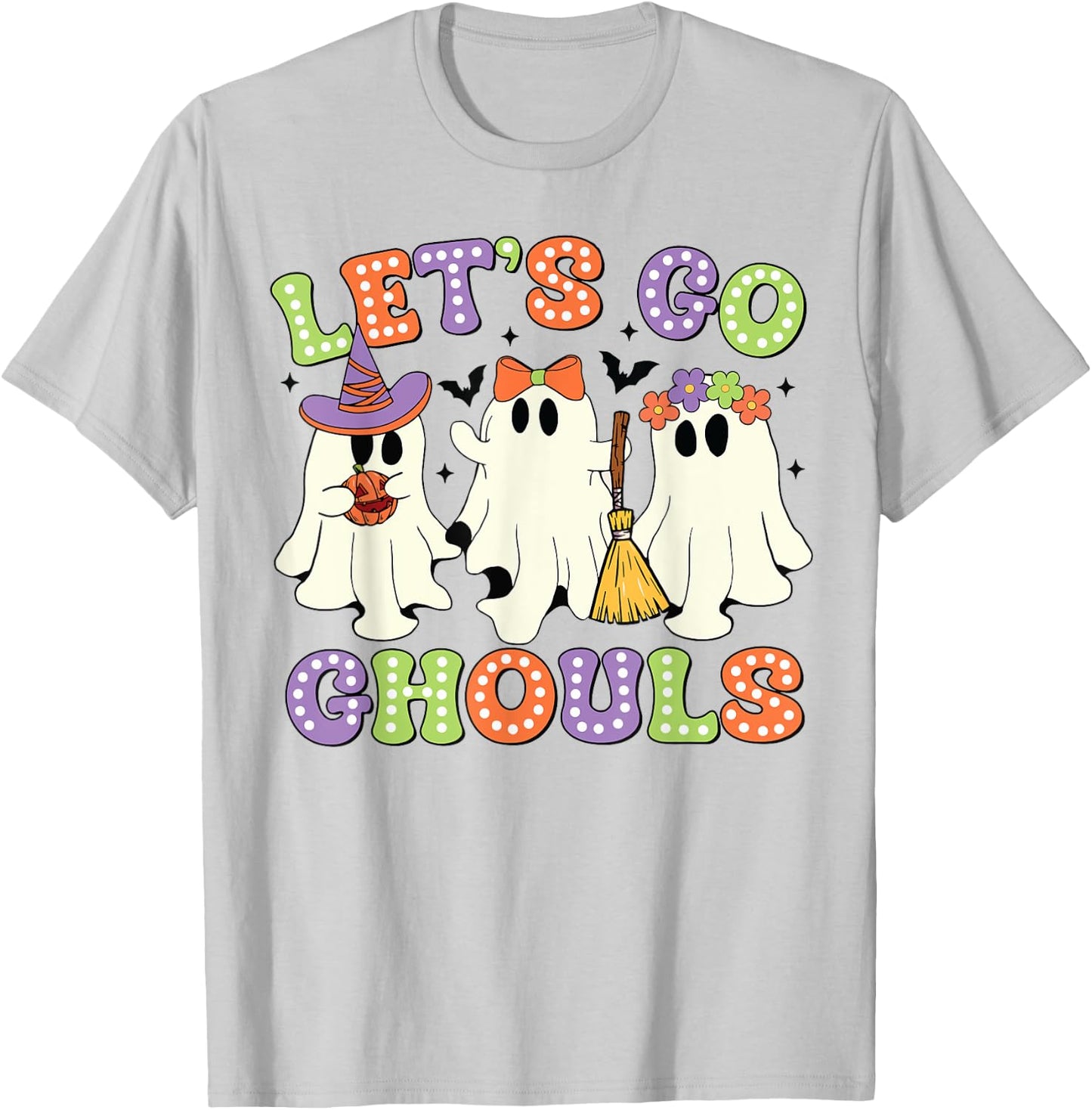 Let's Go Ghouls Scary Ghost Costume Halloween Retro Groovy T-Shirt - T-Shirt | Ash