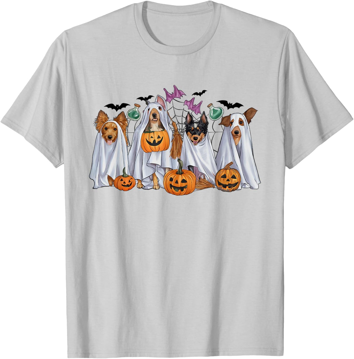 Halloween Boo Dogs Ghost Pumpkins Spooky Dog Lover Outfit Women Girls Kids T-Shirt - T-Shirt | Ash