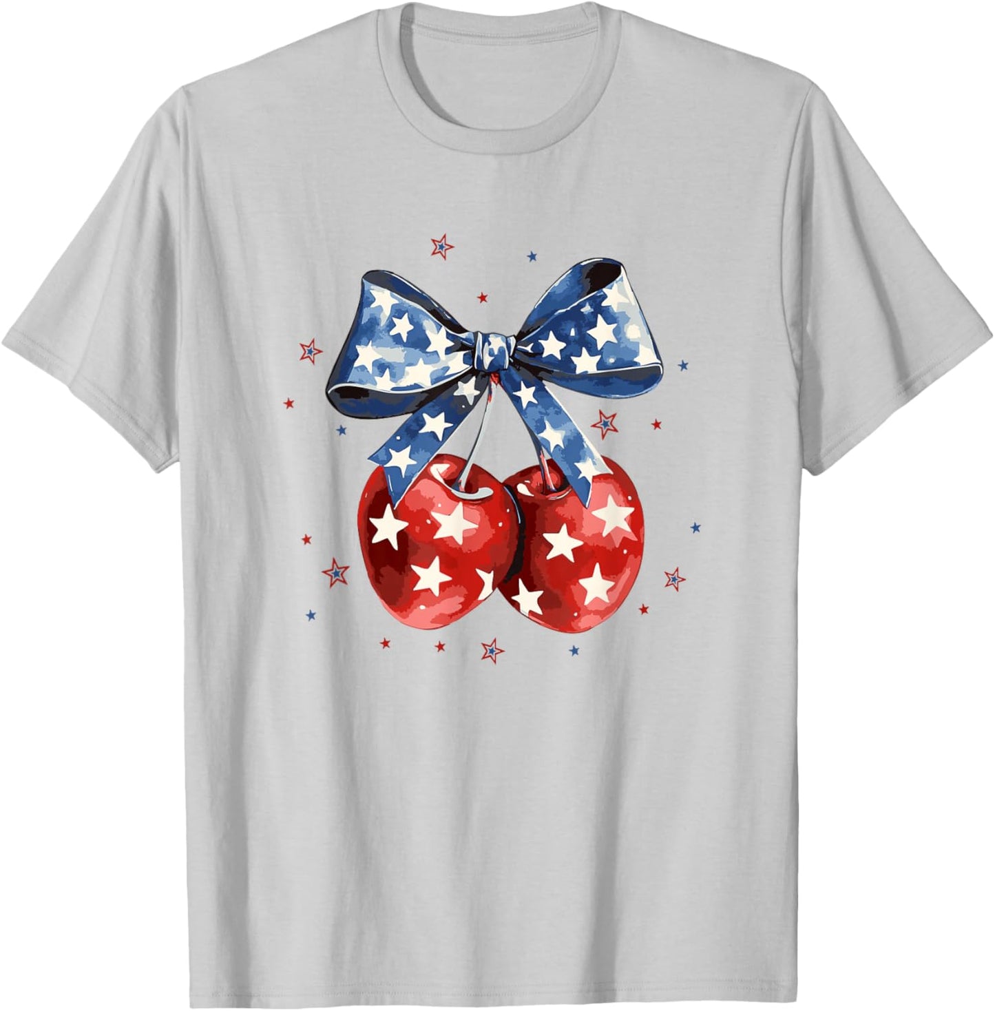 America Cherries Coquette Bow Patriotic USA Flag 4th of July T-Shirt - T-Shirt | Ash