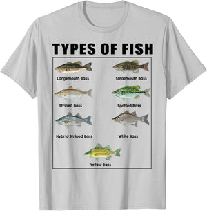 Kids Types of Bass Fish Funny Boy Toddler Men Dad Fishing T-Shirt - T-Shirt | Ash