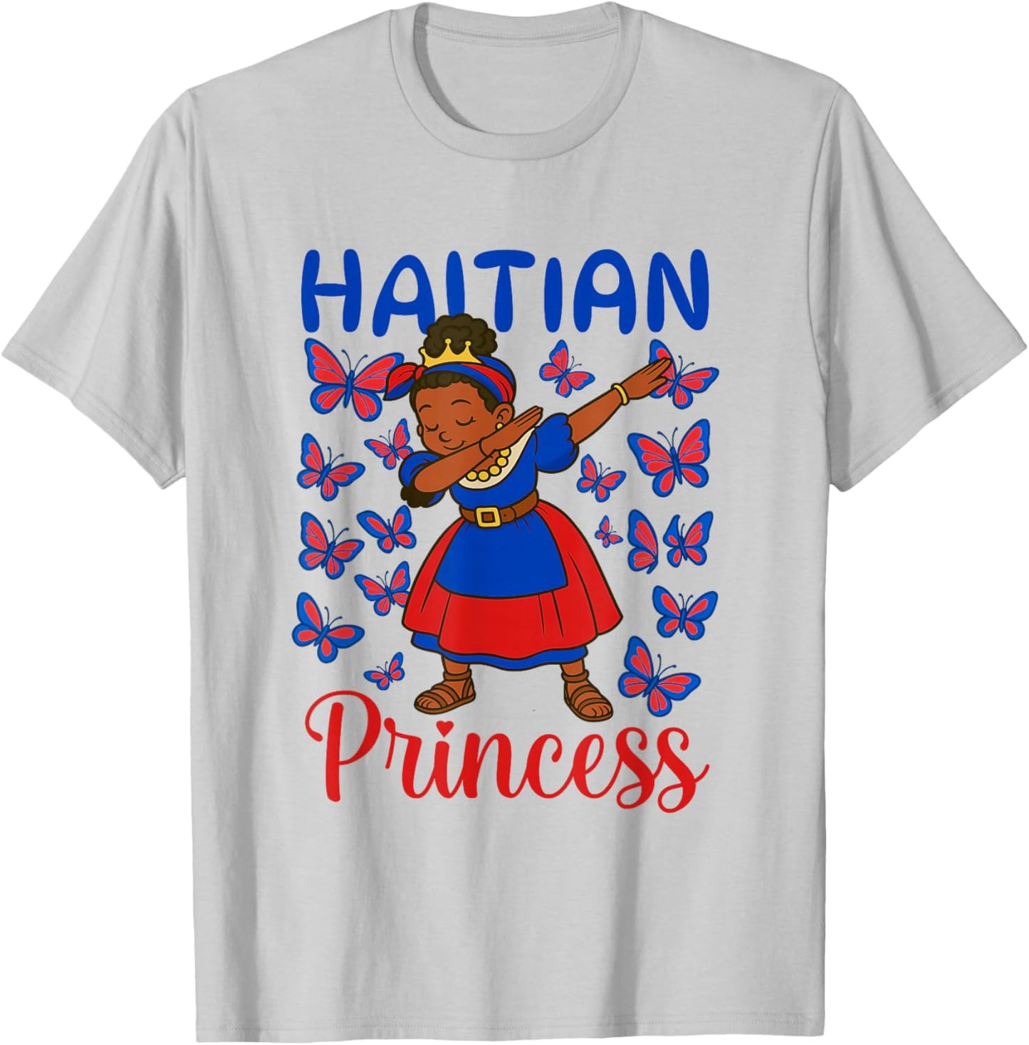 Haitian Princess Dabbing Haitian Flag Dress for Children Girls T-Shirt - T-Shirt | Ash