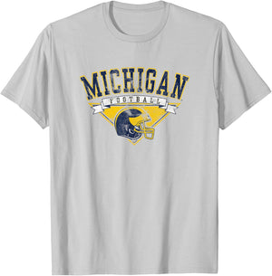 University of Michigan Wolverines U of M Football Helmet T-Shirt - T-Shirt | Ash