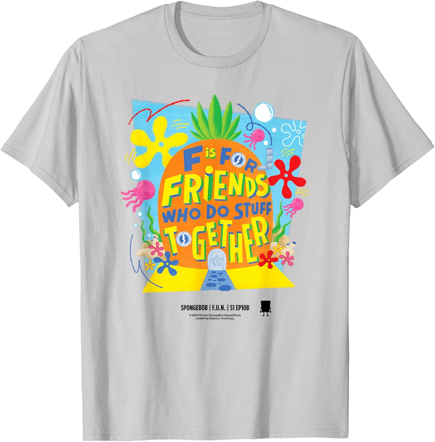Spongebob Squarepants Pineapple Friends T-Shirt - T-Shirt | Ash