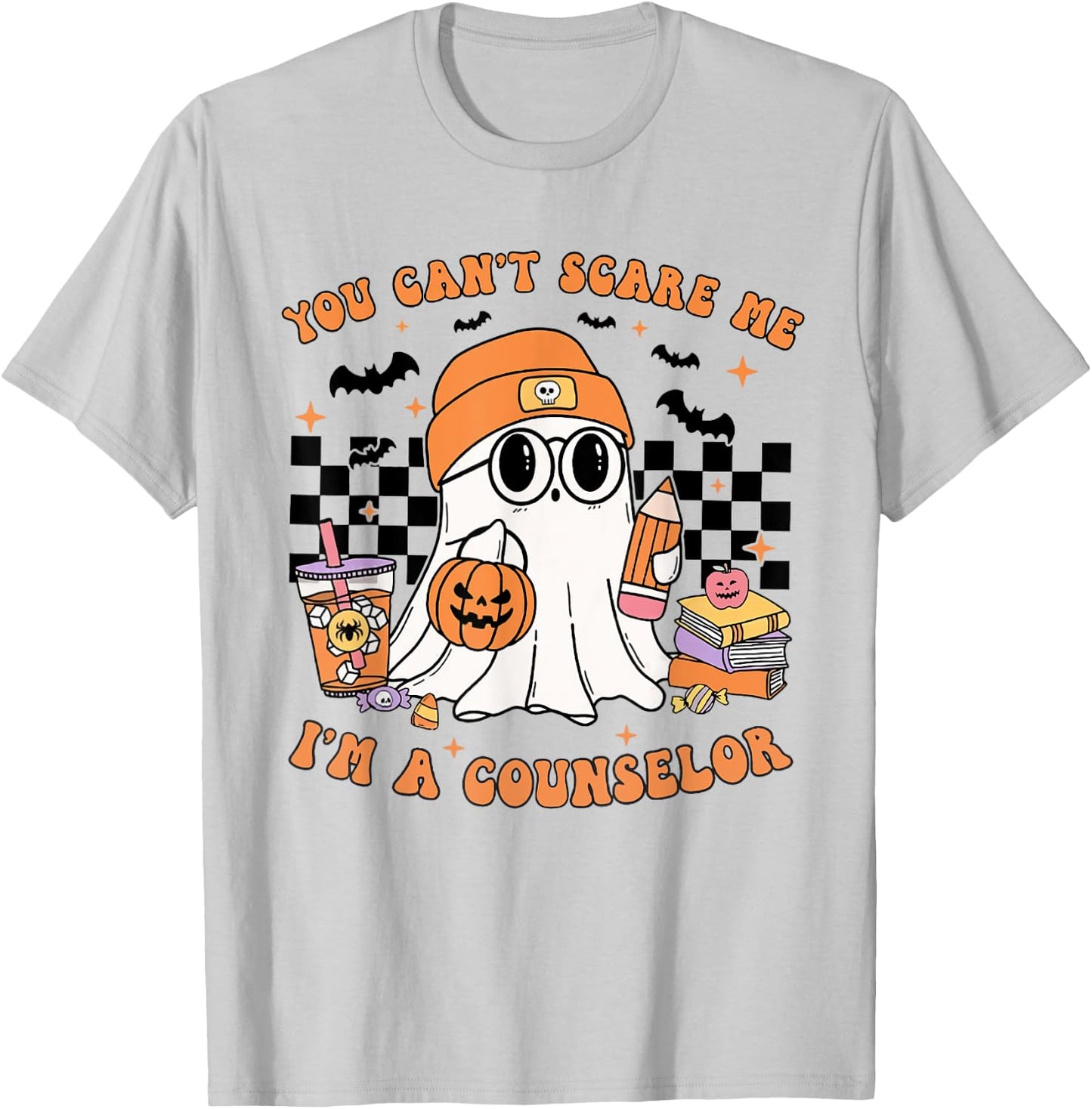 You Can't Scare Me I'm A Counselor Halloween Pumpkin Fall T-Shirt - T-Shirt | Ash