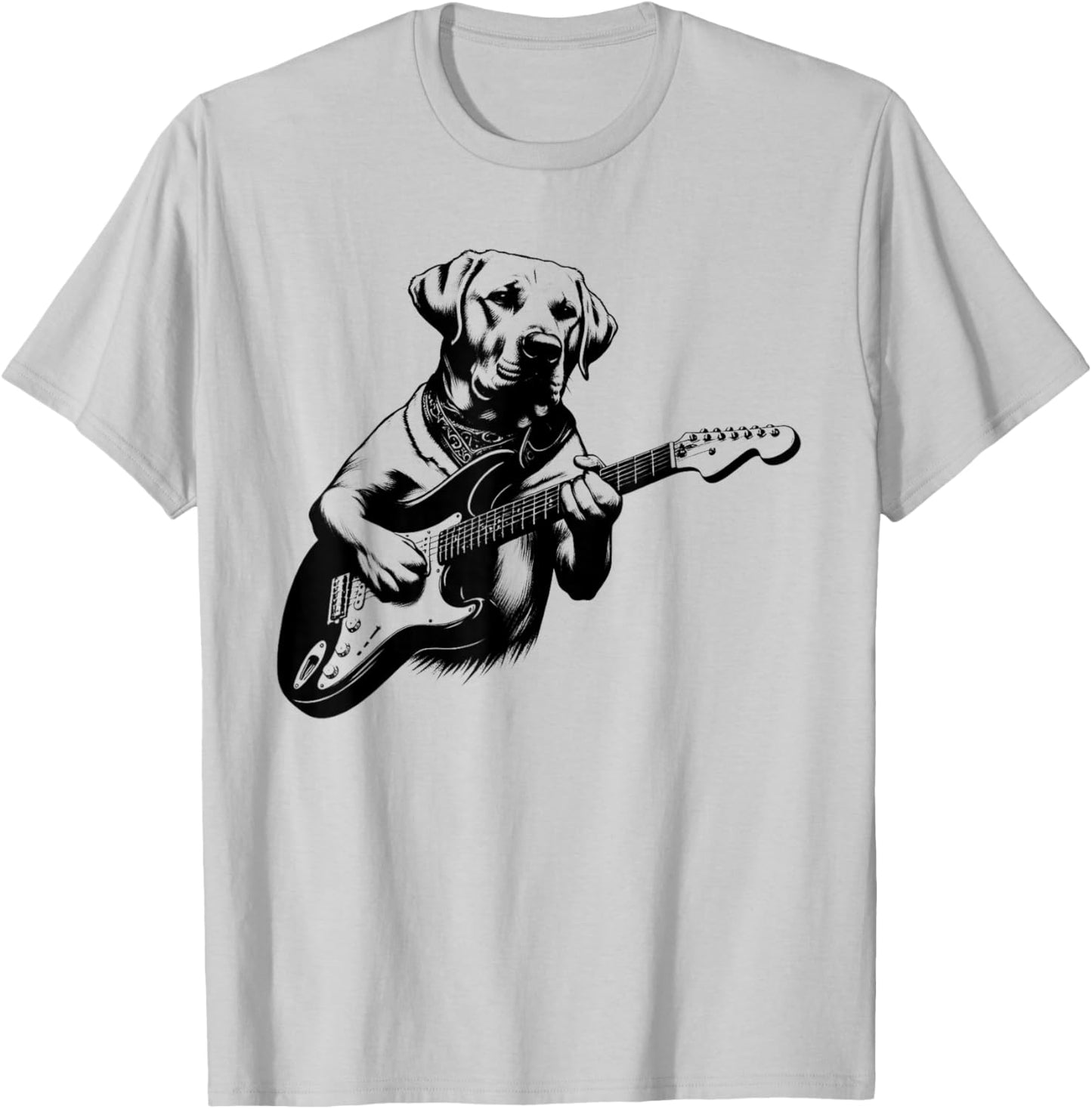 Labrador Dog Playing Electric Guitar Rock Star Guitarist T-Shirt - T-Shirt | Ash