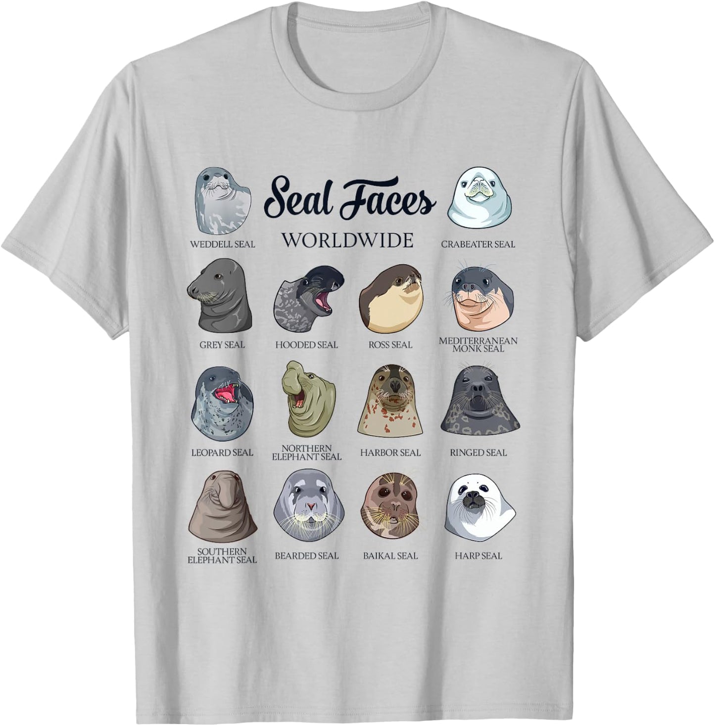 Seal Faces - Types of Seals T-Shirt - T-Shirt | Ash