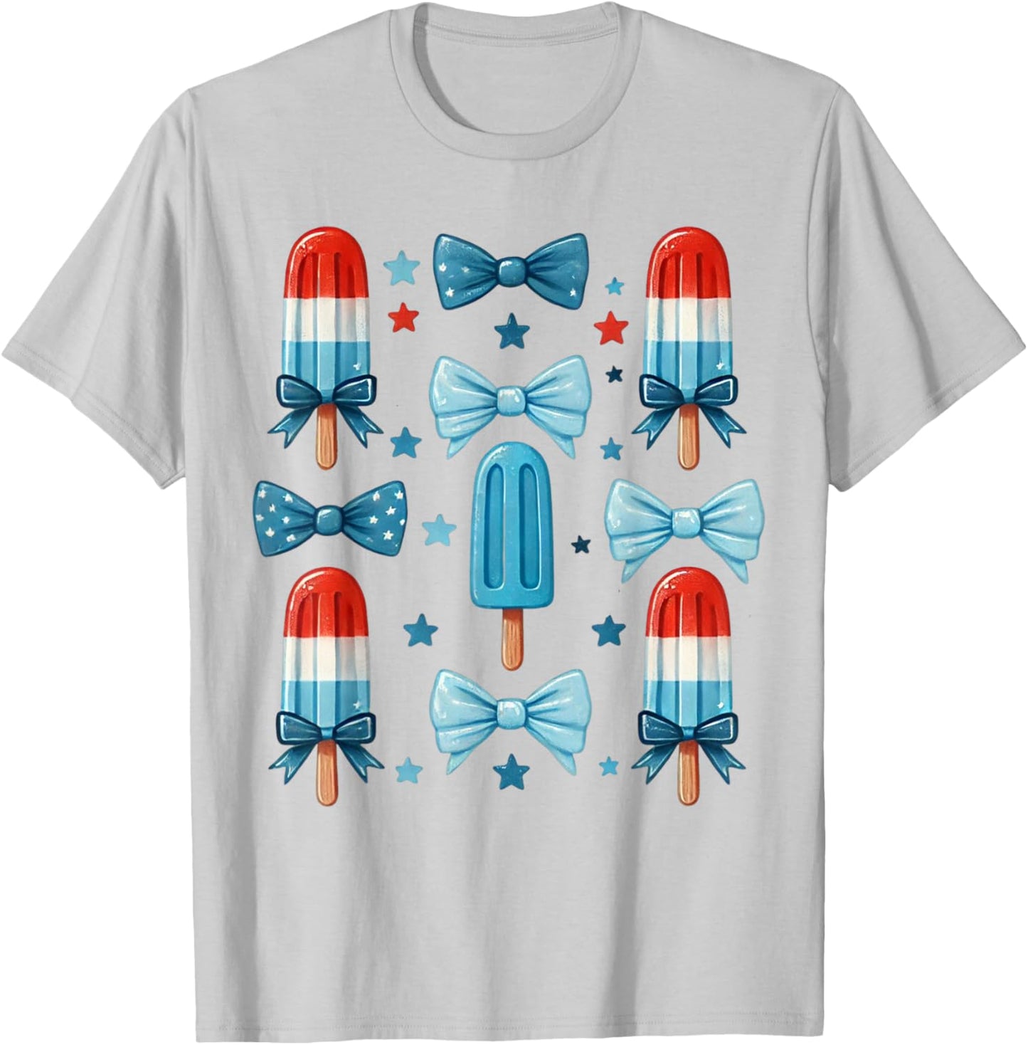 4th of July Cute Popsicle Bows Patriotic Women T-Shirt - T-Shirt | Ash