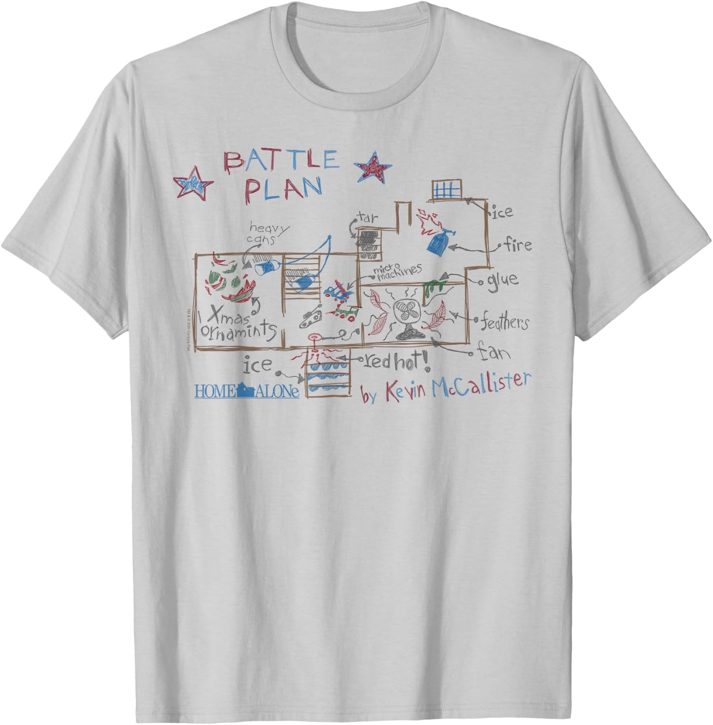 Home Alone Battle Plan by Kevin McCallister Sketch T-Shirt - T-Shirt | Ash