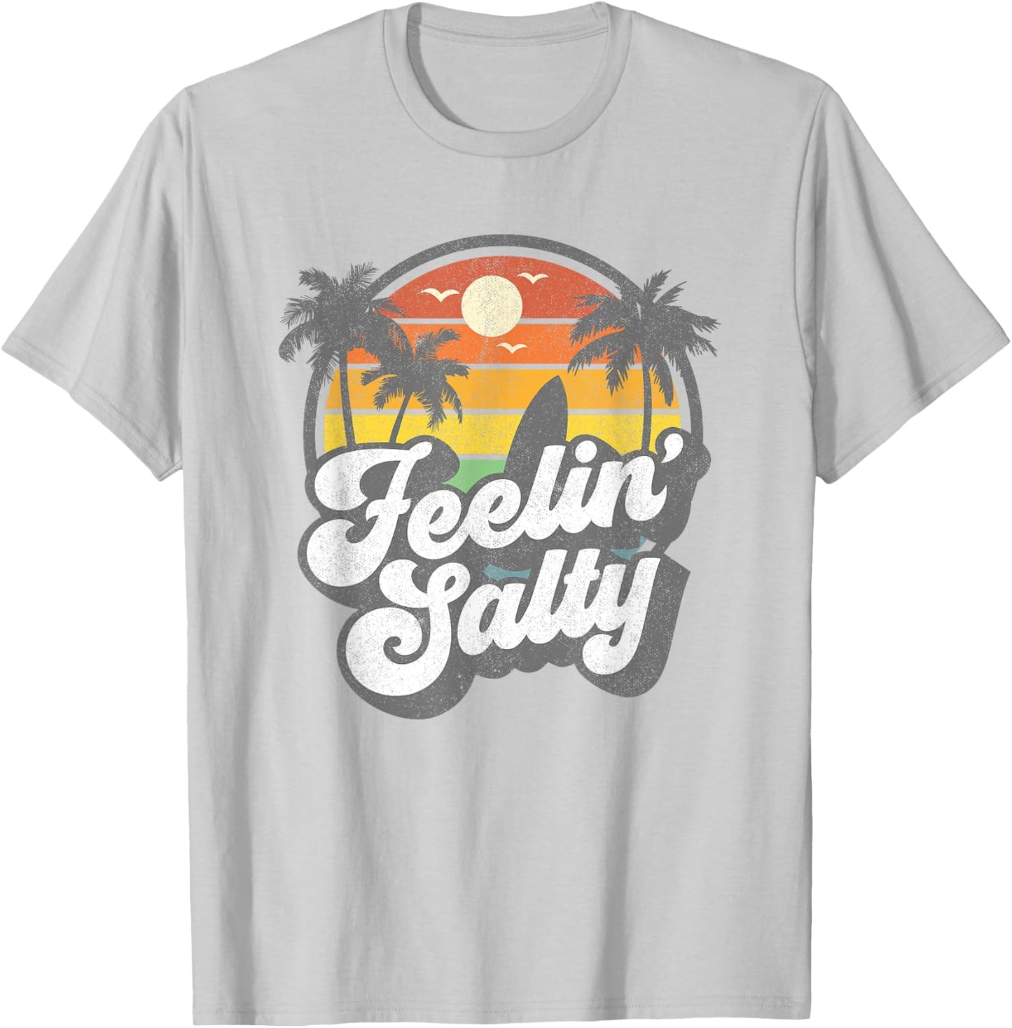 Feeling Salty Island Vacation Surfing Palm Retro Beach Gift T-Shirt - T-Shirt | Ash