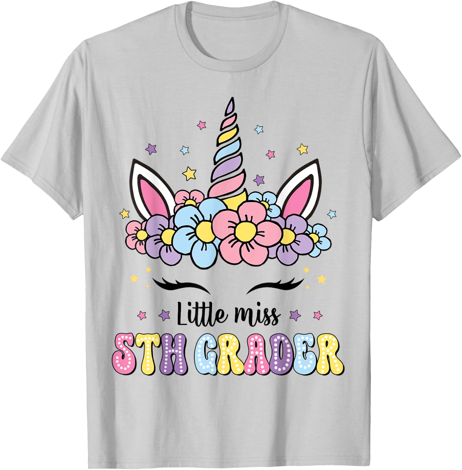 Little Miss 5th Grade Grader Hello First Day Of School Girls T-Shirt - T-Shirt | Ash