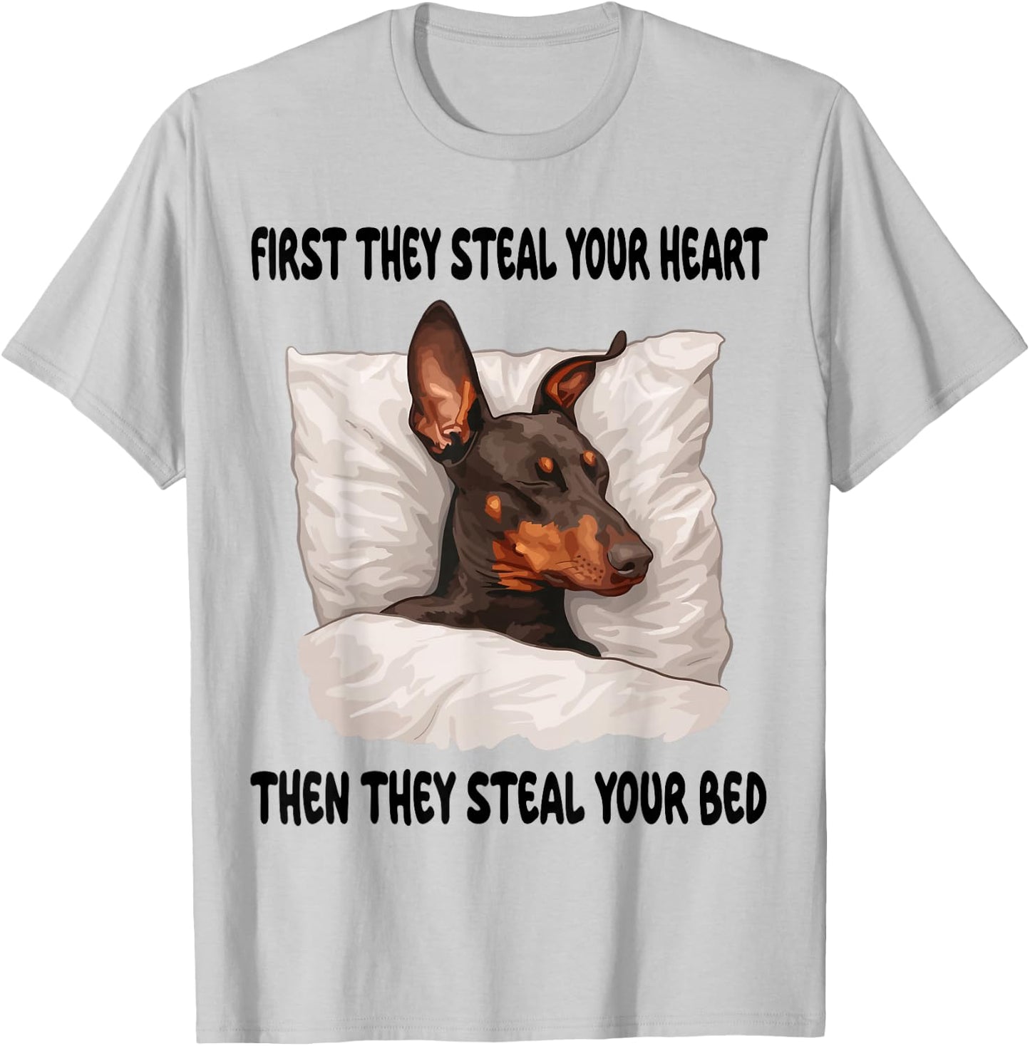 Doberman Pinscher Sleeping Pajamas Nightgown T-Shirt - T-Shirt | Ash