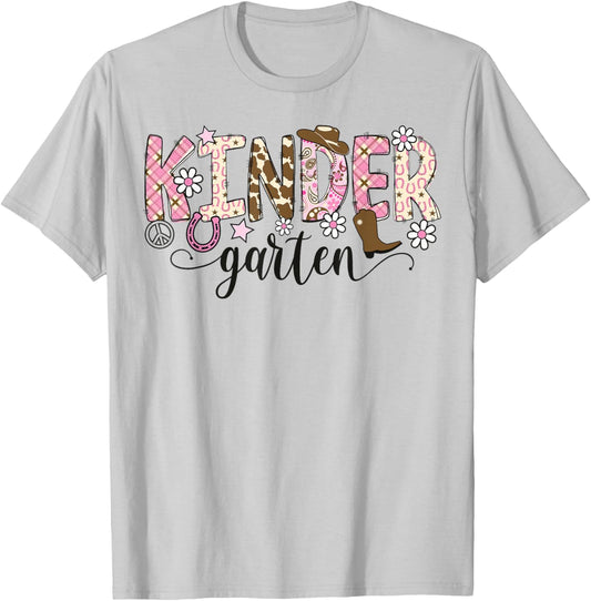 Kindergarten Western Cowgirl Teacher Back To School T-Shirt - T-Shirt | Ash