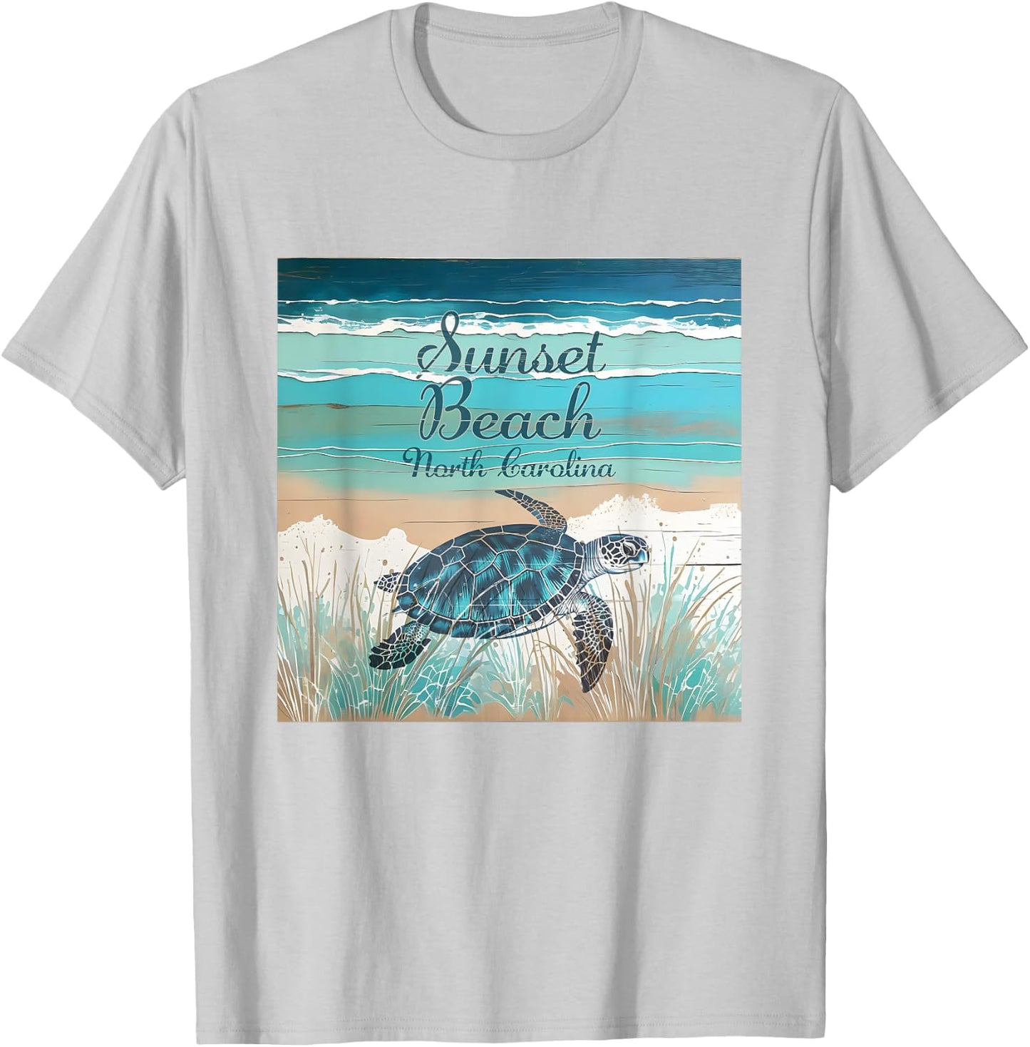 Sunset Beach North Carolina Sea Turtle Beach Decor Men Women Girls Kids T-Shirt - T-Shirt | Ash