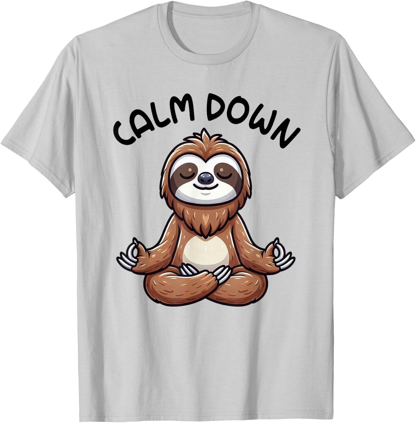 Sloth Calm Down Yoga Meditation T-Shirt - T-Shirt | Ash