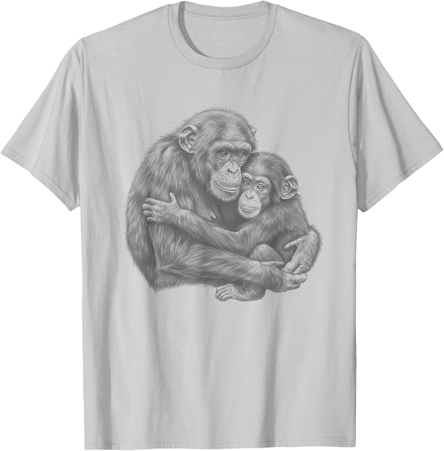 Vintage Baby chimp hugging mother Chimpanzee Art Design T-Shirt - T-Shirt | Ash