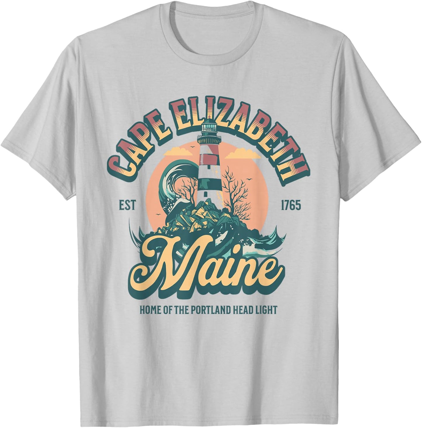 Cape Elizabeth Maine Est 1765 Lighthouse T-Shirt - T-Shirt | Ash