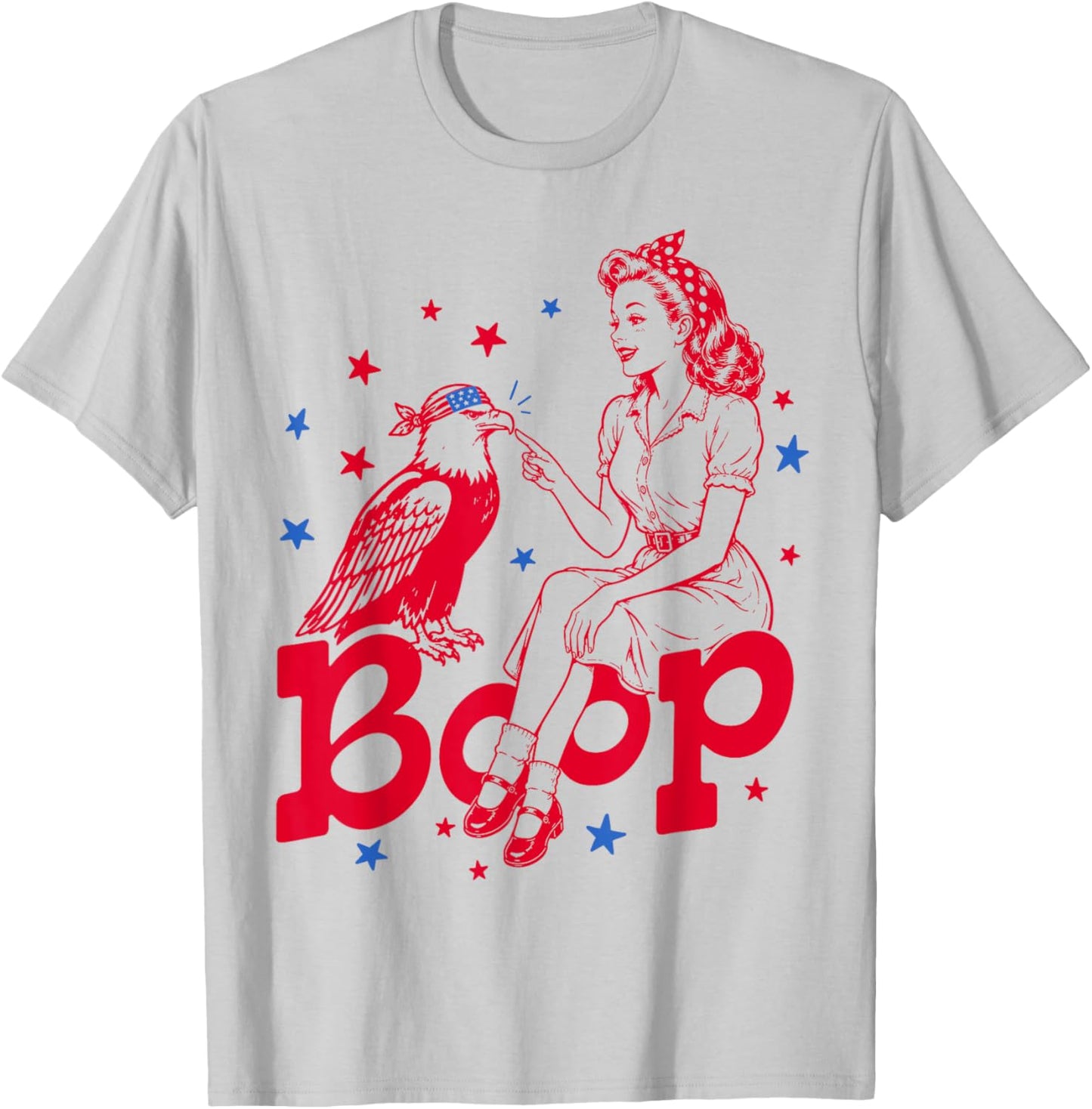 Boop Vintage Girl and Eagle Funny Patriotic Retro Art T-Shirt - T-Shirt | Ash