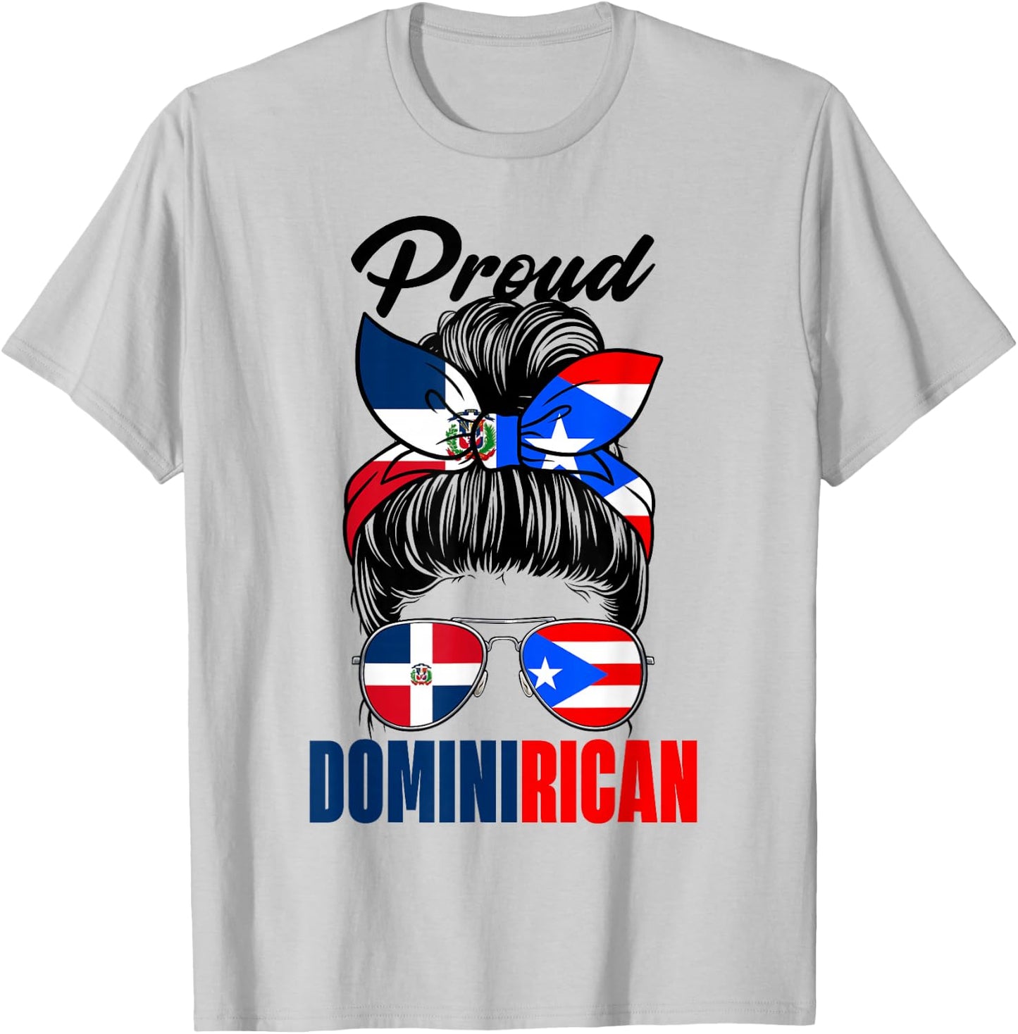 Proud Dominirican Girl Puerto Rico & Dominican Republic Flag T-Shirt - T-Shirt | Ash