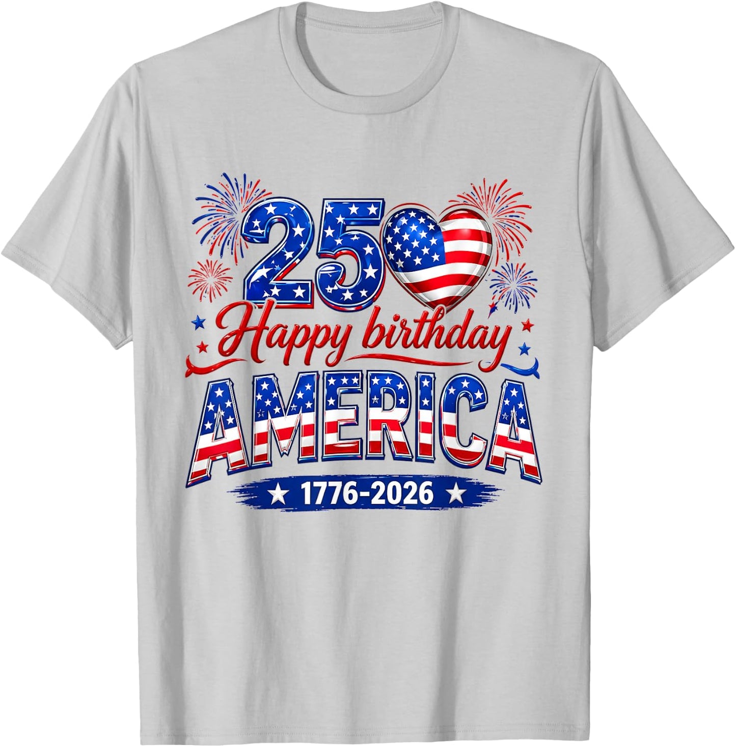 Happy Birthday America USA 250 Years Women Kids 4th of July T-Shirt - T-Shirt | Ash