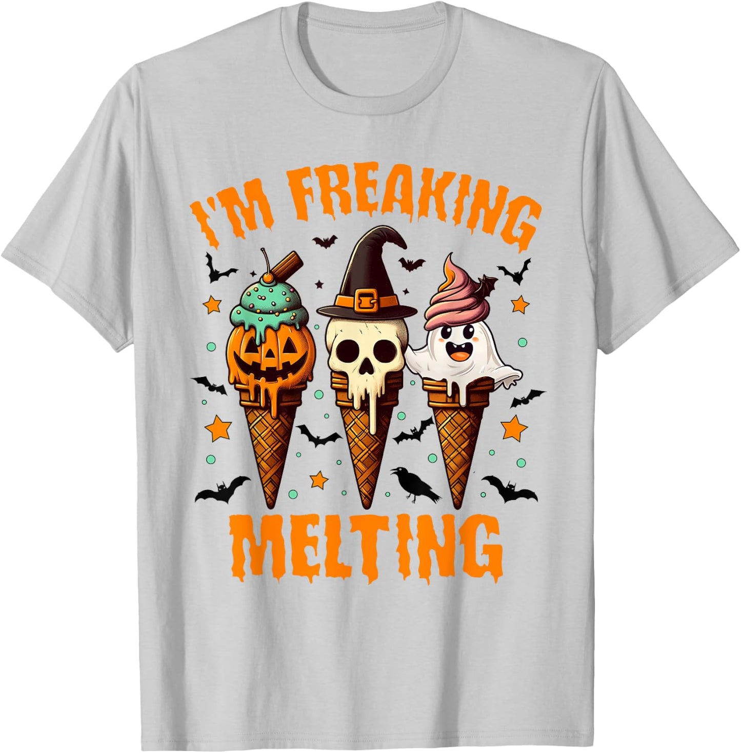 Halloween Vibes Spooky Mama Ice Cream I'm Freaking Melting T-Shirt - T-Shirt | Ash