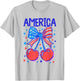 Coquette Bow USA Patriotic American Flag 4th of July T-Shirt - T-Shirt | Ash