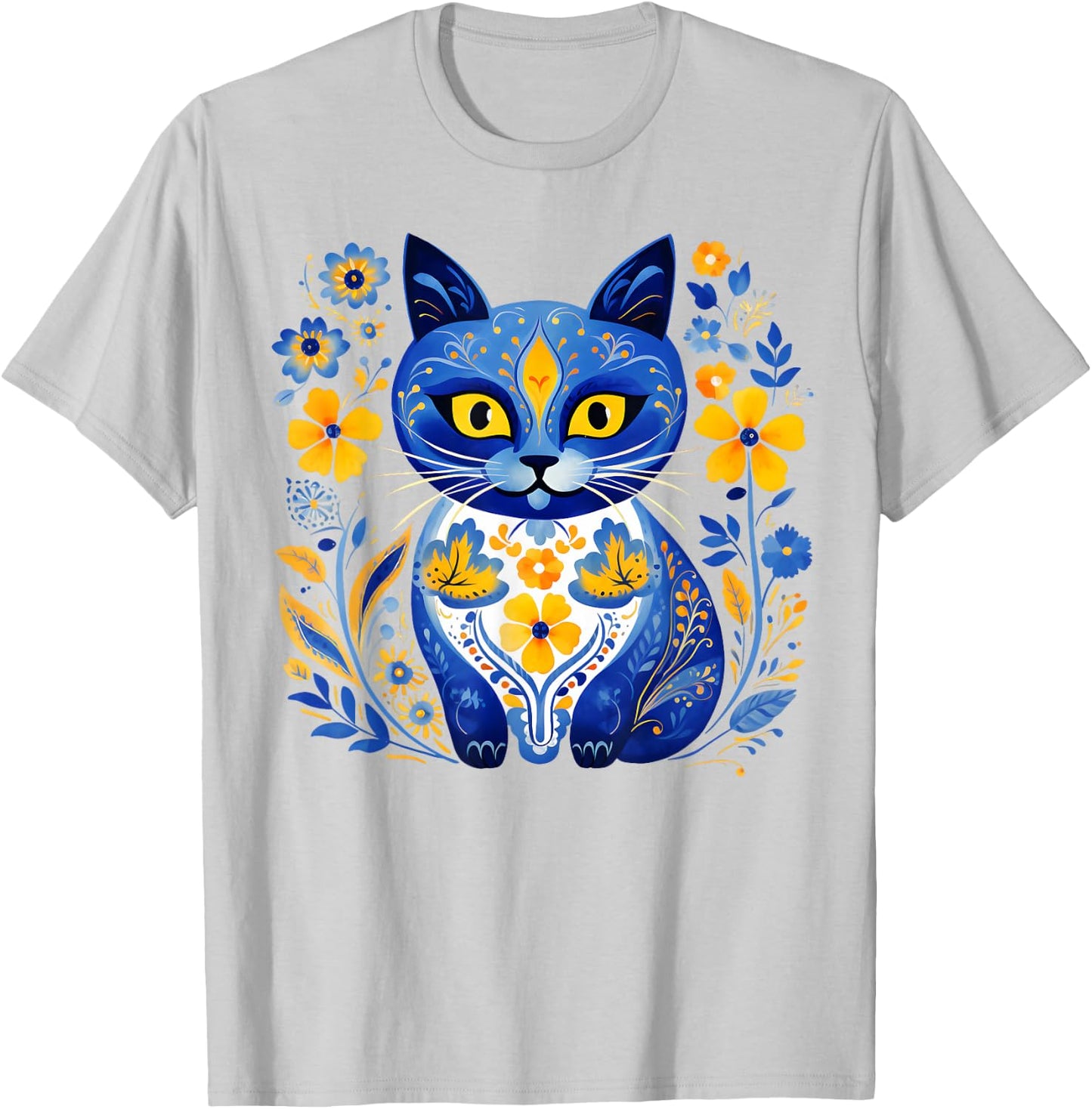 Ukraine Cat Floral Vintage Ukrainian Flag Vyshyvanka Style T-Shirt - T-Shirt | Ash