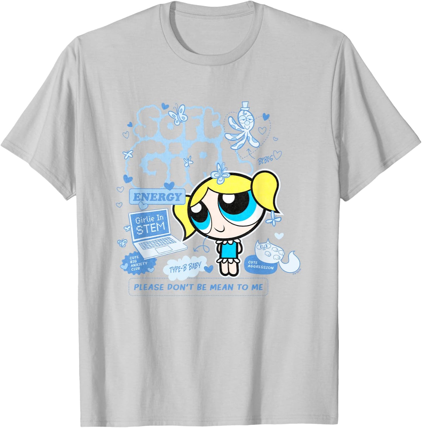 The Powerpuff Girls Bubbles Soft Girl Cute Shot Distressed T-Shirt - T-Shirt | Ash