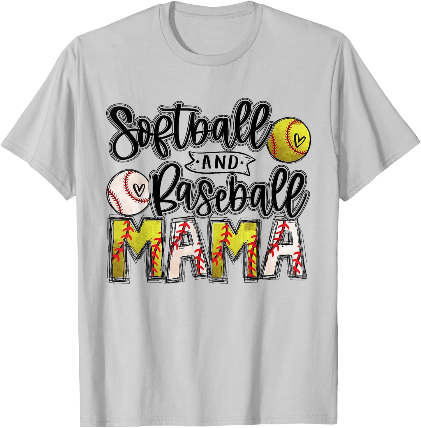 Ball Mom Softball Mama Baseball Mama Ballers Mom Birthday T-Shirt - T-Shirt | Ash