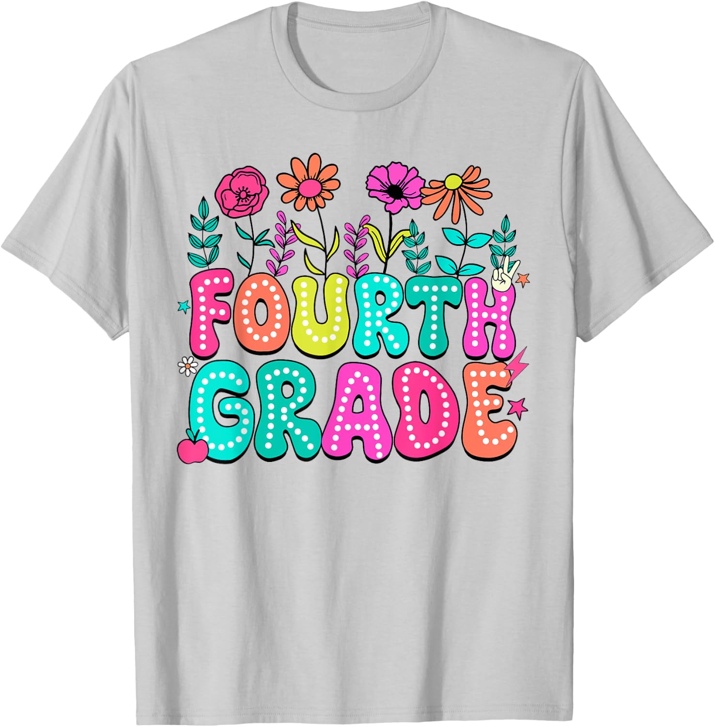 4th Grade Teacher Student Wildflower Back To School Floral Women Kids T-Shirt - T-Shirt | Ash