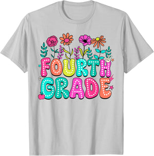 4th Grade Teacher Student Wildflower Back To School Floral Women Kids T-Shirt - T-Shirt | Ash