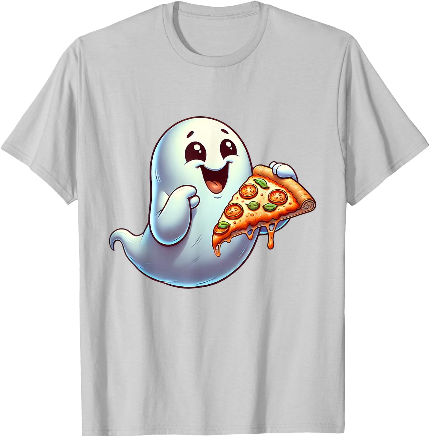 Ghost Eating Pizza Halloween Men Women Kids T-Shirt - T-Shirt | Ash