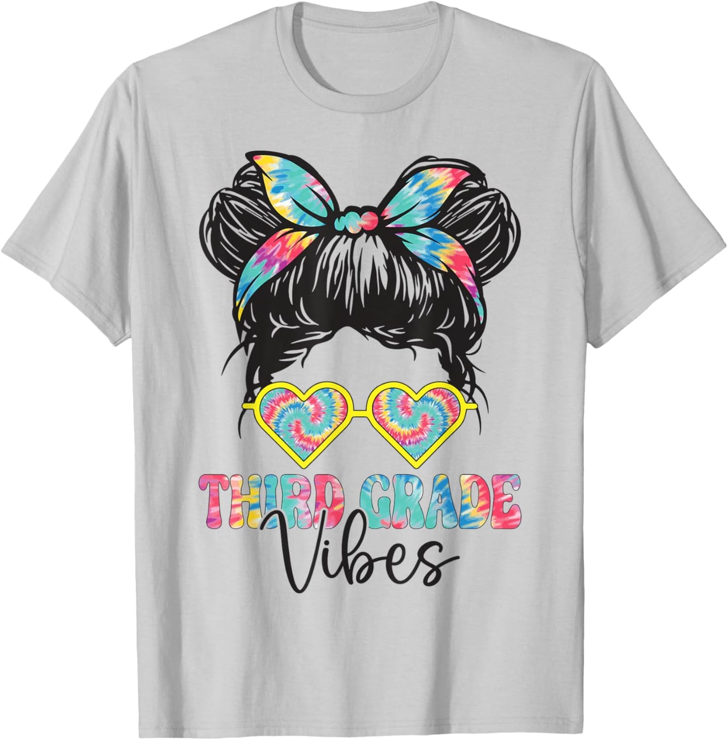 Third Grade Vibes Messy Hair Bun Girl Back To School 3rd T-Shirt - T-Shirt | Ash