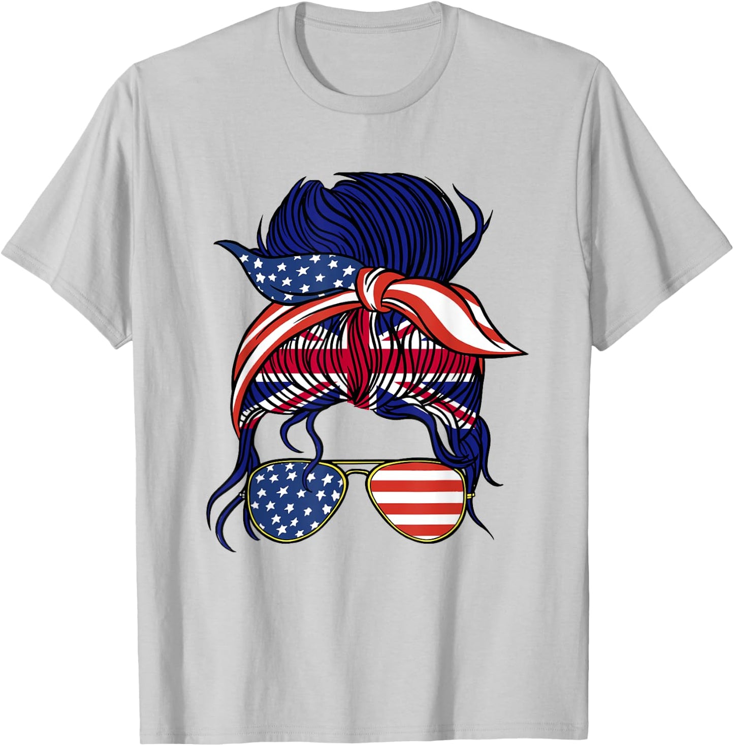 Half American British Roots United Kingdom USA Messy Bun UK T-Shirt - T-Shirt | Ash