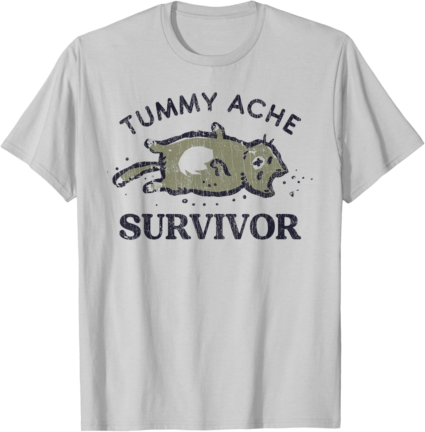 Tummy Ache Survivor Funny Cat Graphic T-Shirt - T-Shirt | Ash