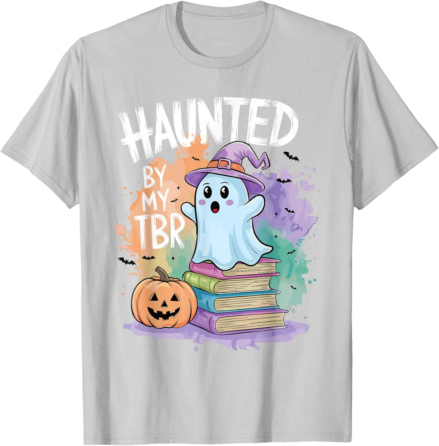 Haunted By My TBR Funny Book Lovers Ghost Halloween Bookworm T-Shirt - T-Shirt | Ash
