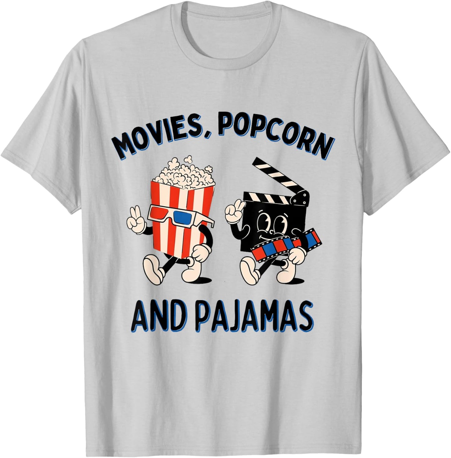 Movies Popcorn And Pajamas Popcorn Movie Night T-Shirt - T-Shirt | Ash