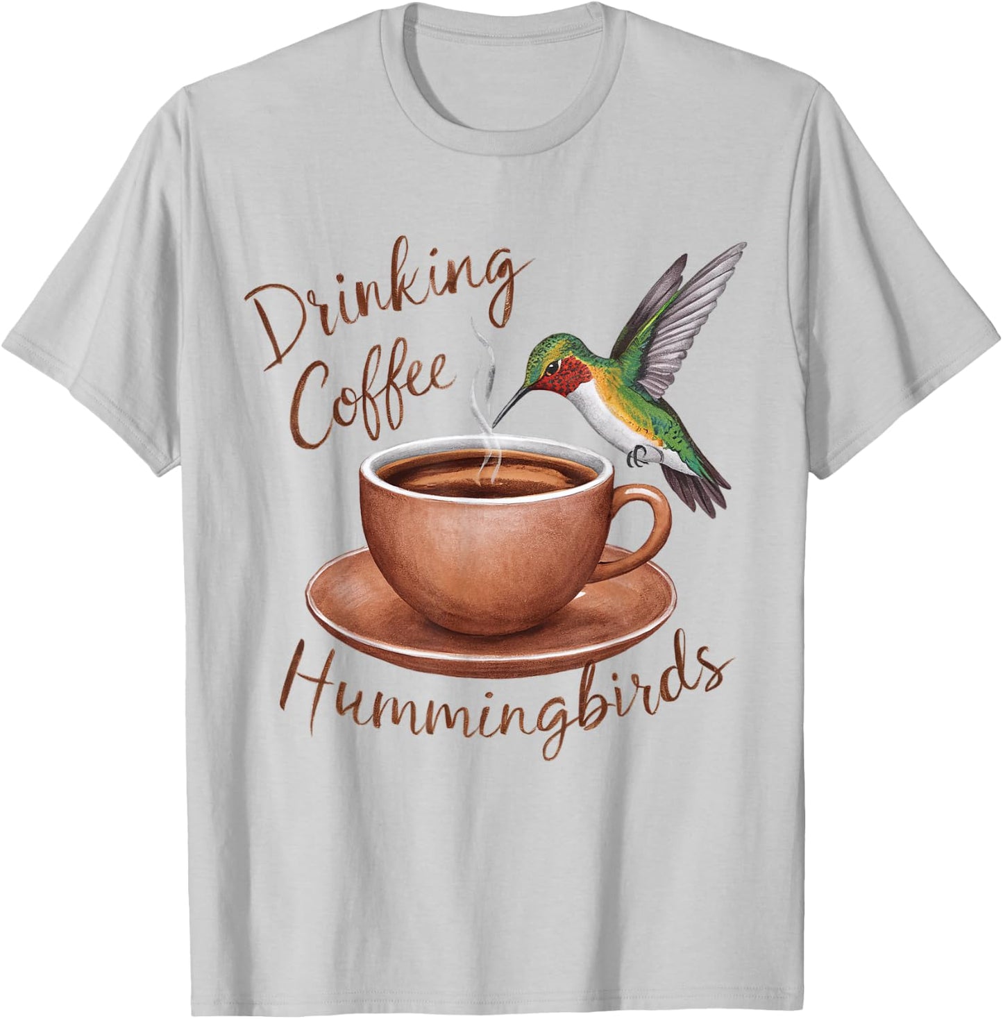 Drinking Coffee Watching Hummingbirds Coffee and Bird Lovers T-Shirt - T-Shirt | Ash