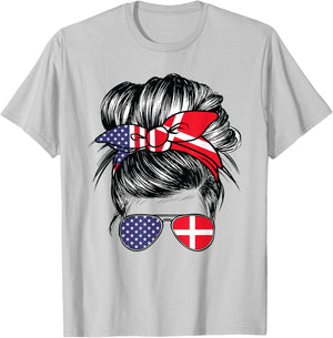 Denmark Flag American Women Girl USA Heritage Danish T-Shirt - T-Shirt | Ash
