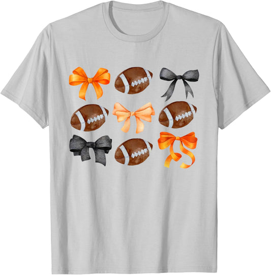 Coquette Football Bow Football Mom Game Day Women Girls Kids T-Shirt - T-Shirt | Ash