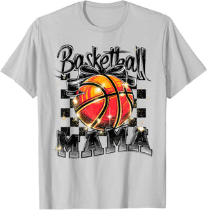 Basketball Mama Mom Checkered Game Day Funny Sport Retro T-Shirt - T-Shirt | Ash